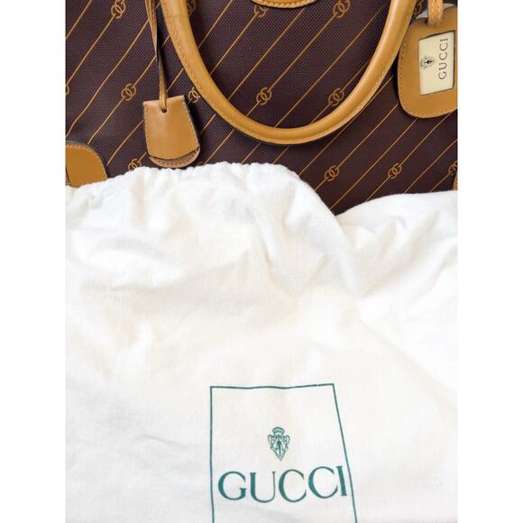 Gucci Vintage Bag Overnight RARE Logo Brown Work 60s 70s Handbag Tan Dustbag - Picture 2 of 16